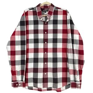 Express Modern Fit XXL Plaid Button Up Long Sleeve Shirt Red Black White